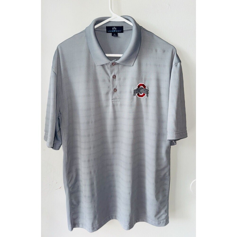 Ohio State University Buckeyes Golf Polo Mens-Size XL Grey- Vansport-DriFit